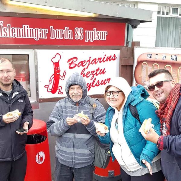 A stop at the Icelandic hot dog stand on our Reykjavik food tour