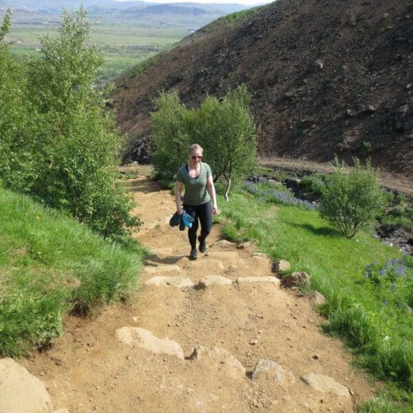 Hilda hiking up mount Esja