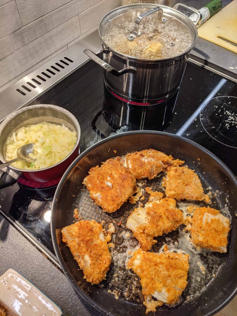 Frying the Parmesan Breaded fish