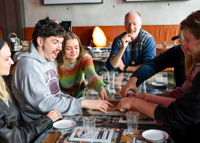 A group of enthusiastic guests enjoying the reykjavik food lover tour