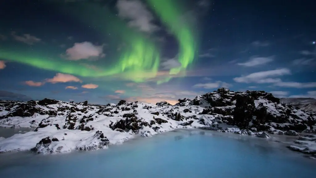 Northern Lights over the Blue Lagoon in Iceland
