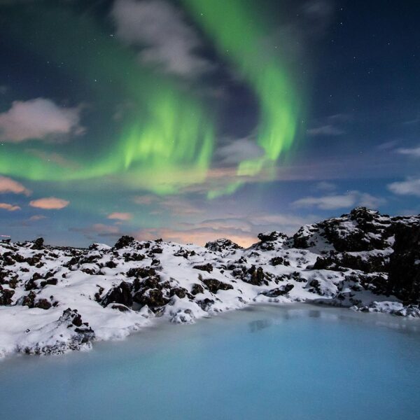 Northern Lights over the Blue Lagoon in Iceland