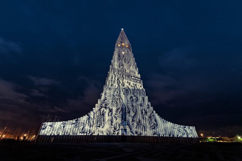 Hallgrímskirkja, Winter Lights Festival, Reykjavík