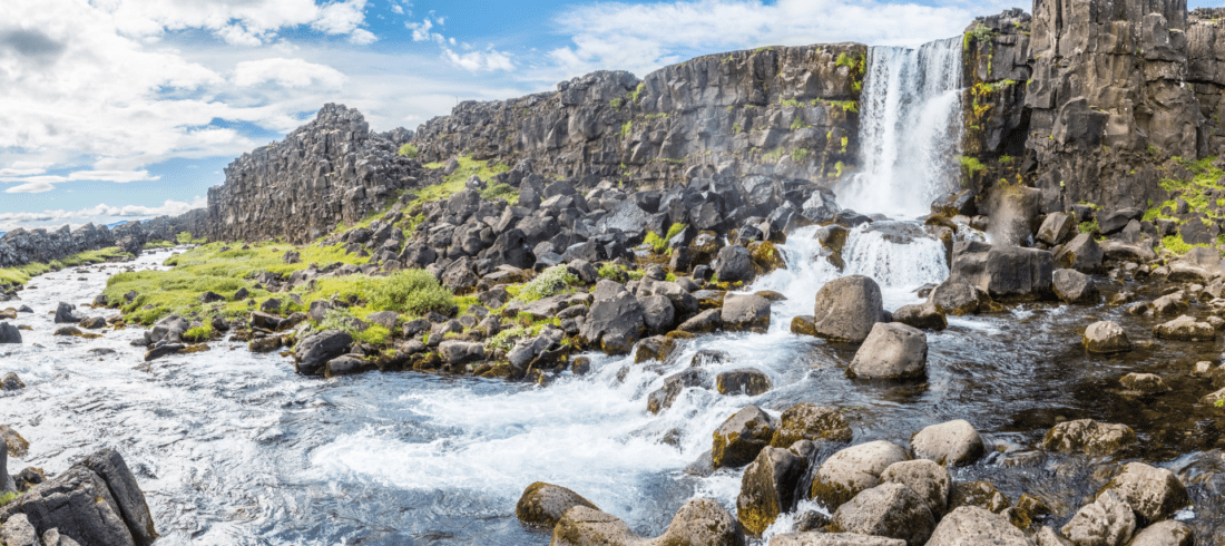 Öxarárfoss Waterfall is located in the Golden Circle, Thingvellir National Park