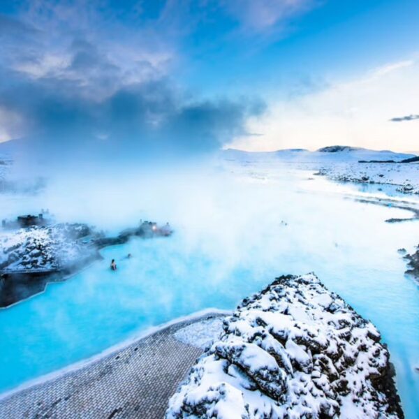 Milky-blue water in the Blue Lagoon in Iceland
