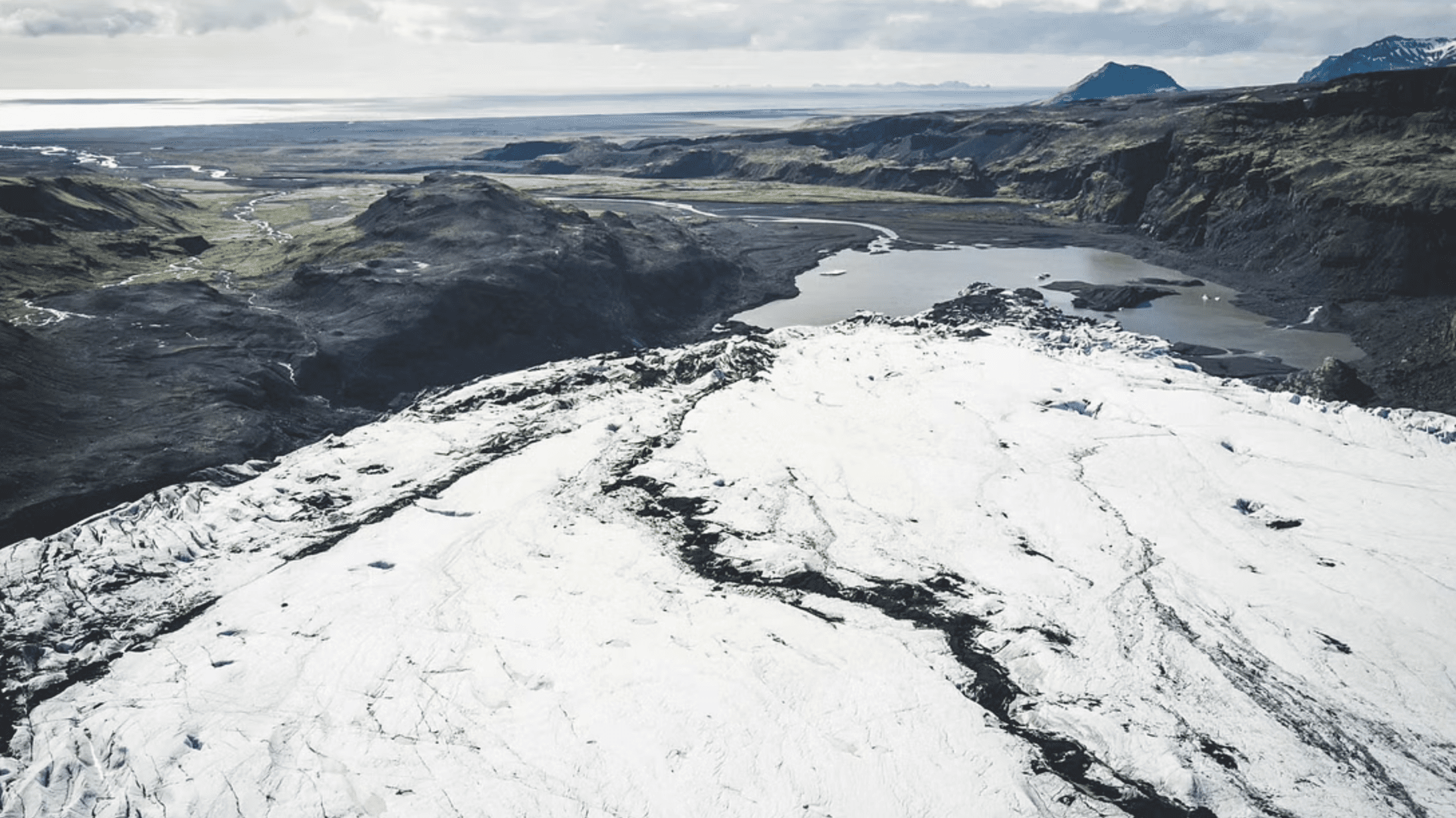 Sólheimajökull is a glacier in southern Iceland, between the volcanoes Katla and Eyjafjallajökull.