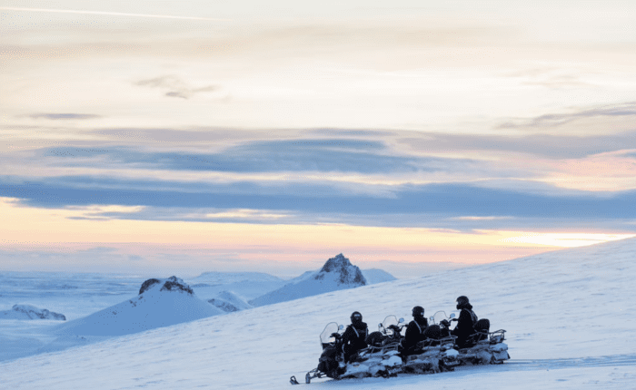 Snowmobiling on the glacier is one of the best attractions in the Golden Circle Iceland