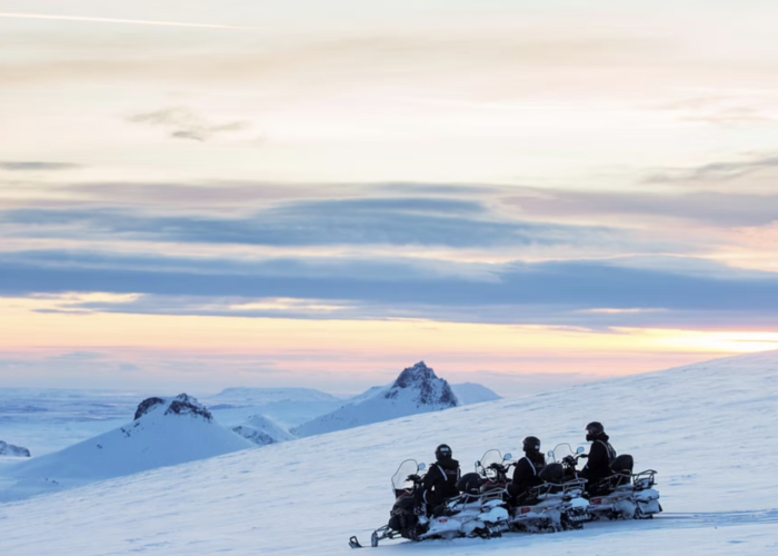 Snowmobiling on the glacier is one of the best attractions in the Golden Circle Iceland
