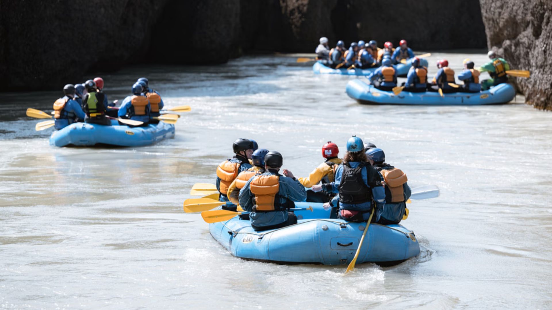 Rafting on the glacial river in the Golden Circle area in Iceland