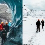 The Katla Ice Cave and a walking trail in the snow