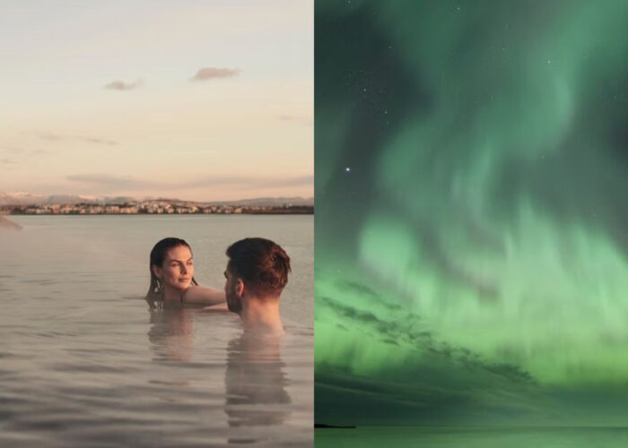 The Sky Lagoon geothermal pool and the Northern Lights in Iceland