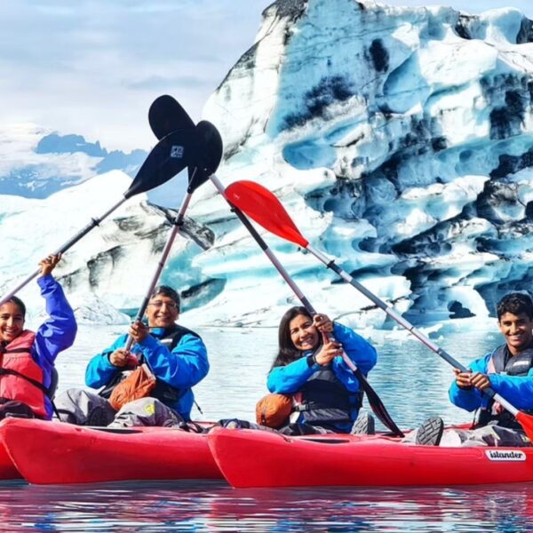 Kayaking on the Glacier Lagoon is an extreme activity to do in Iceland