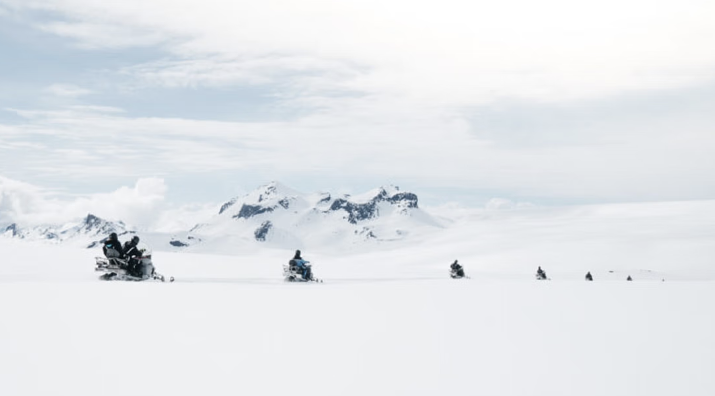 Snowmobile on the glacier in the Golden Circle in Iceland