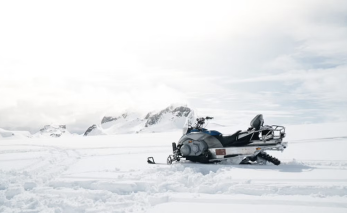 A snowmobile on the glacier in the Golden Circle in Iceland