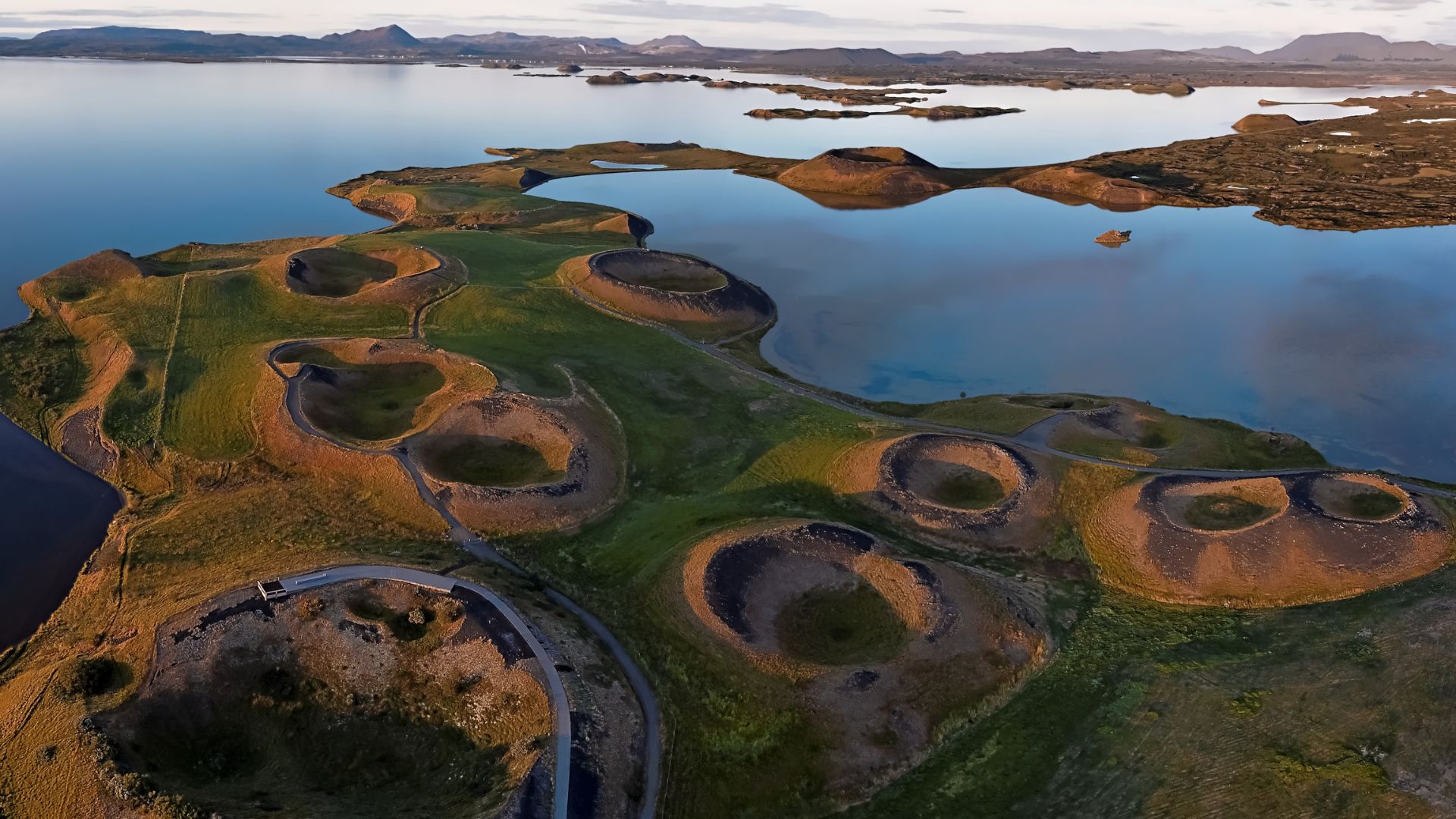 Lake Myvatn with craters in North Iceland