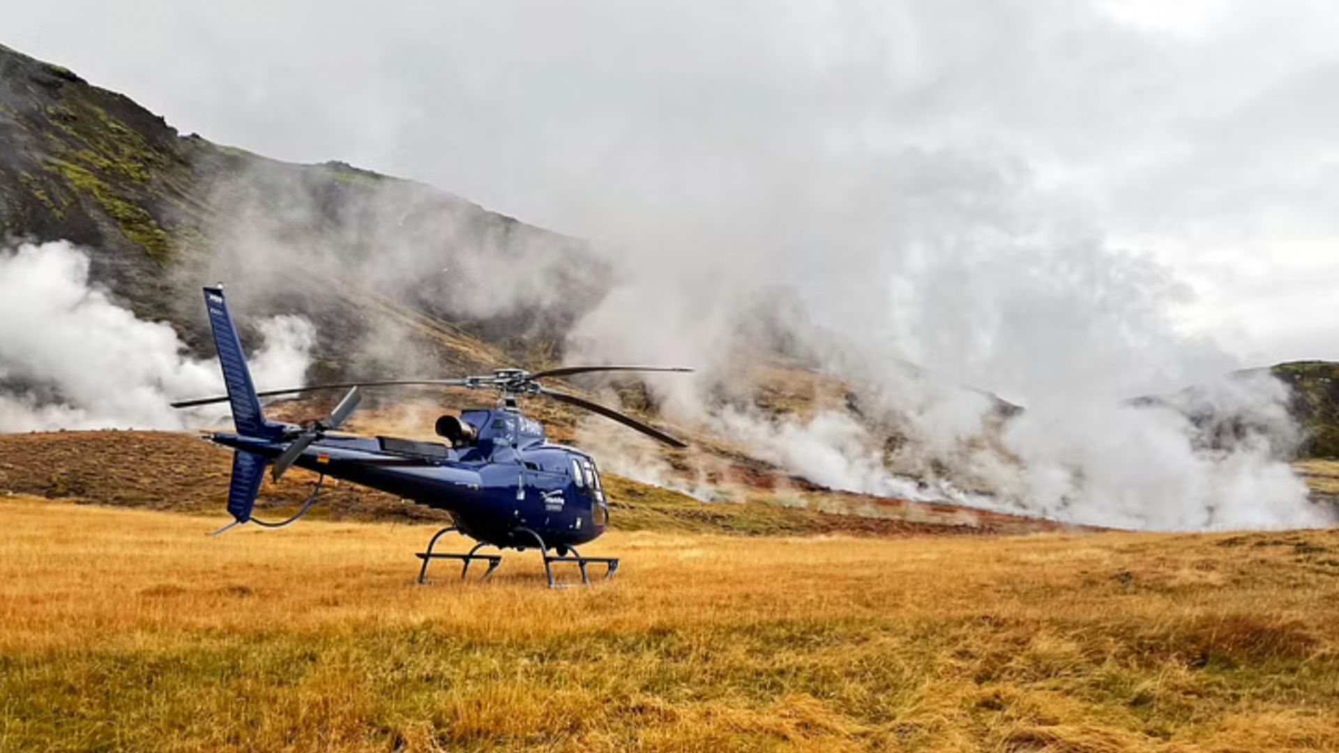 Hengill geothermal area and the helicopter in Iceland