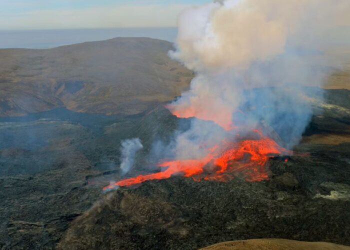 Fagradalsfjall volcano in Iceland from helicopter