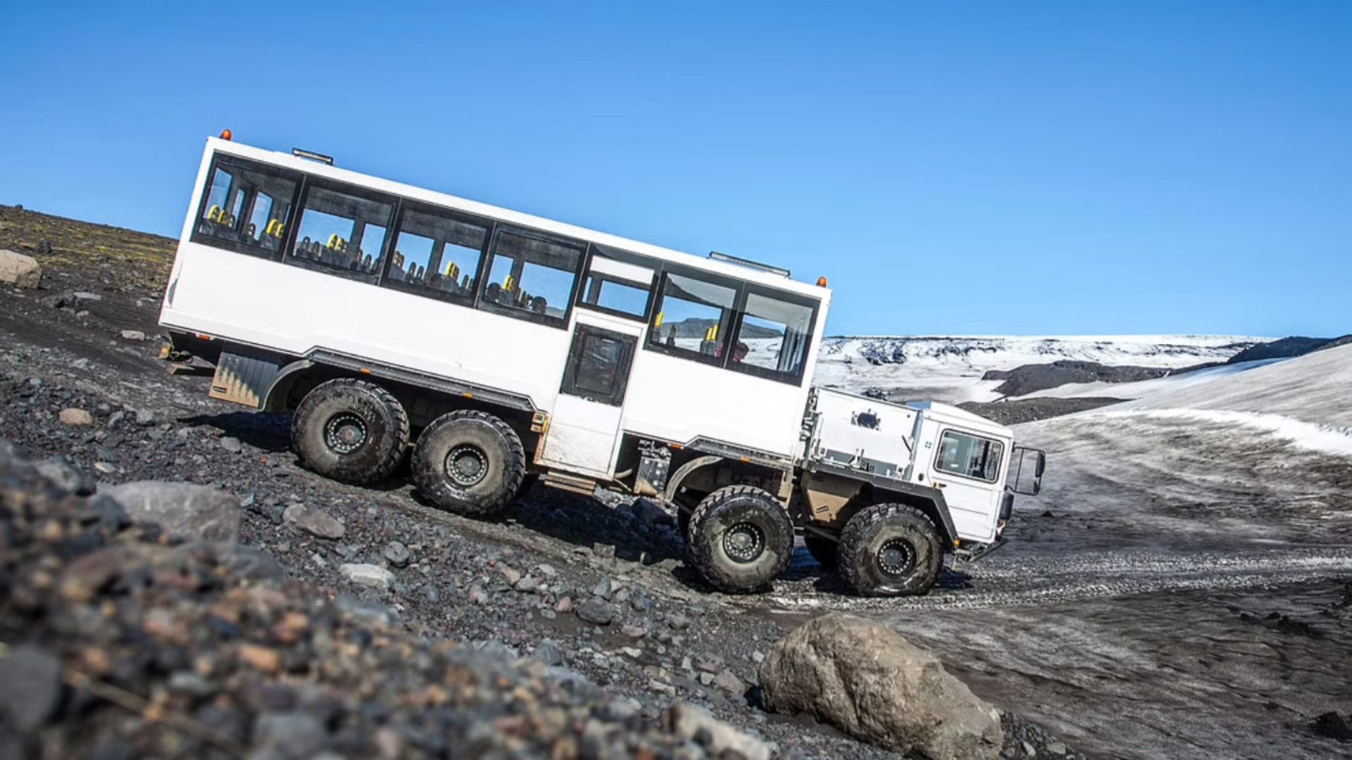 Super vehicle taking tourists to the glacier in Iceland