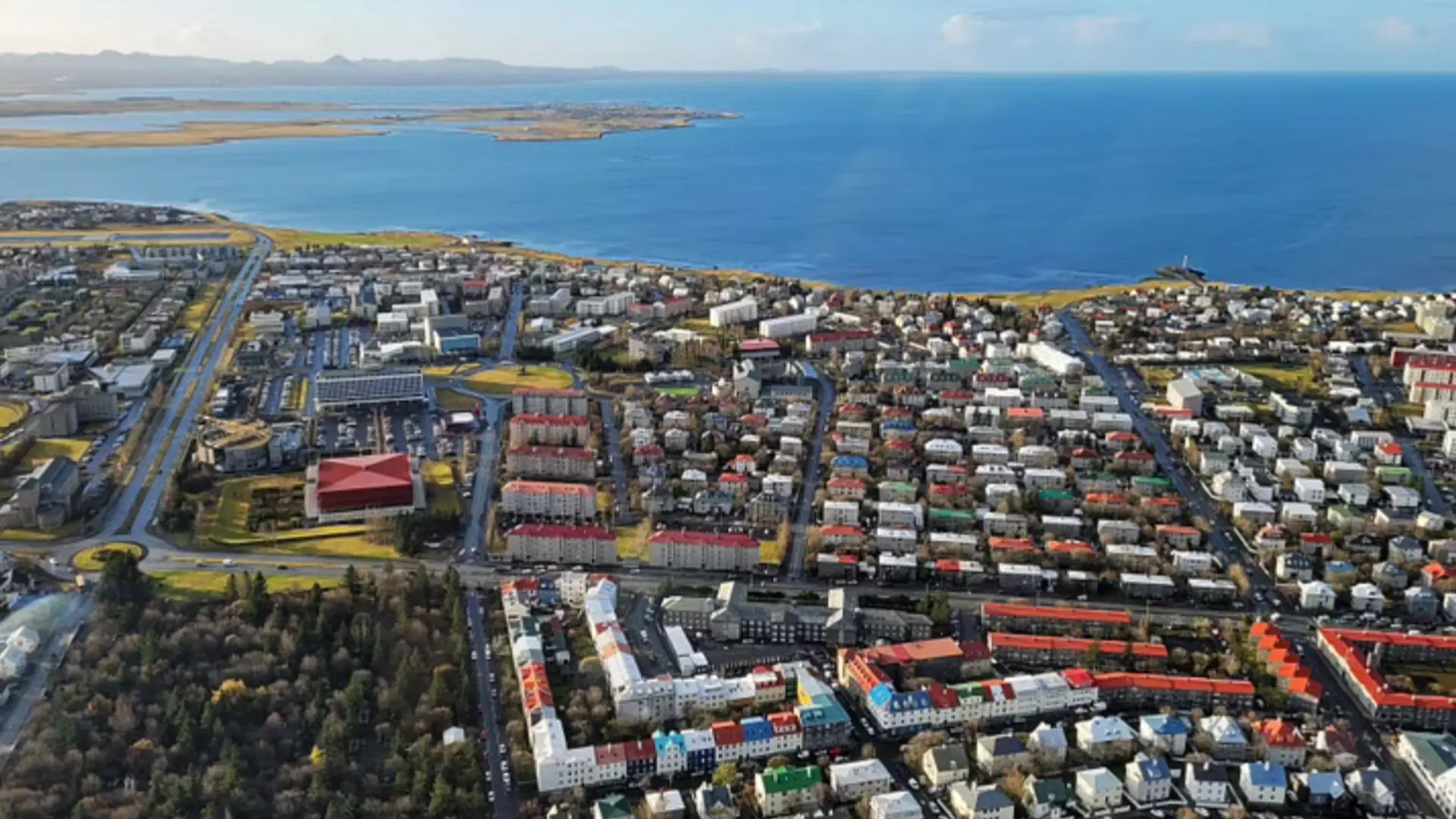 A view of the city from the helicopter during the tour in Iceland
