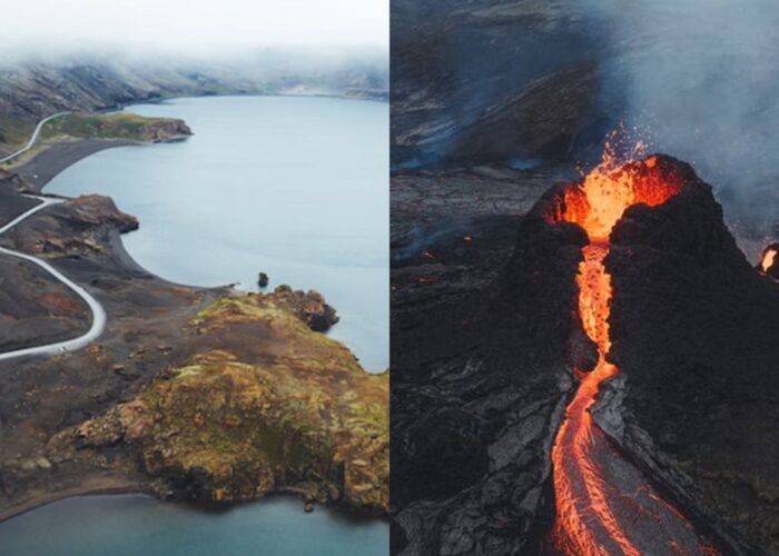 Active volcano and Kleifarvatn lake in Iceland
