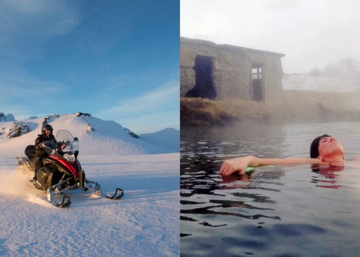 Snowmobiling on the glacier and Secret Lagoon relaxation in Iceland