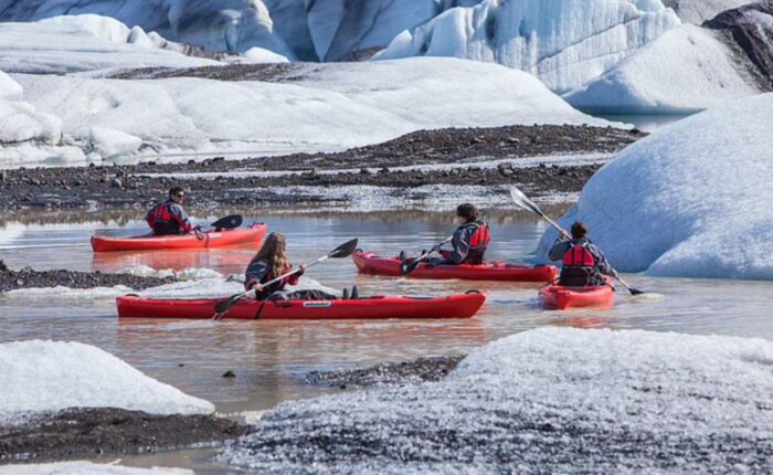 Kayaking on the glacier lagoon in South Iceland