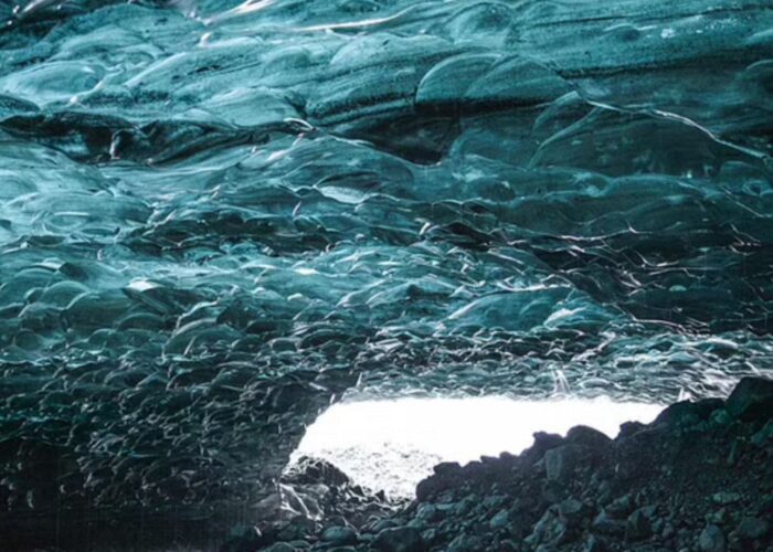 Inside the ice cave in Iceland