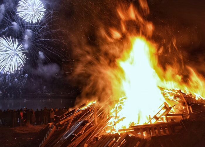 Bonfire and fireworks on New Year's Eve in Iceland