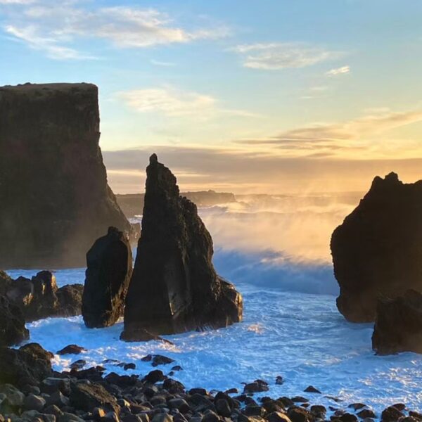 The cliffs of Valahnúkamöl in Iceland during sunset