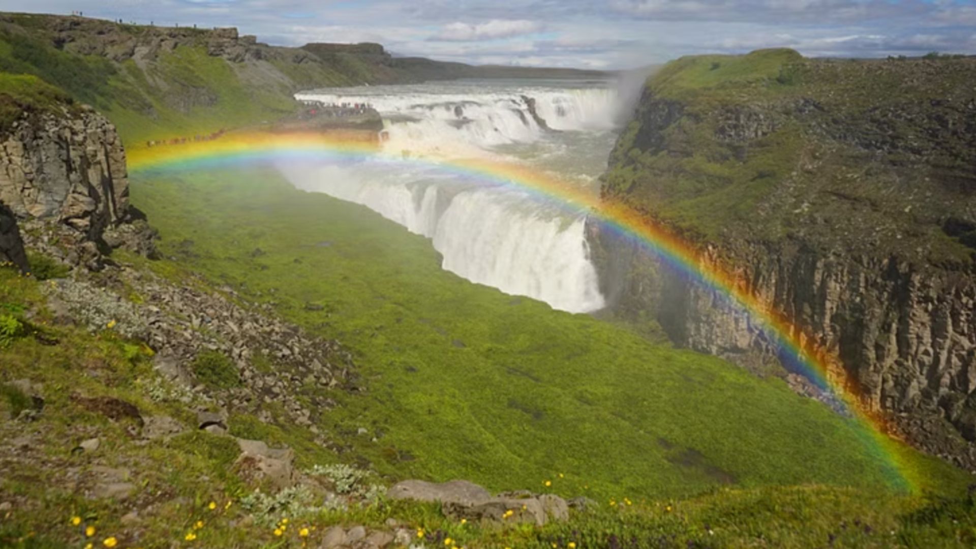 Gullfoss waterfall in Iceland, rainbow