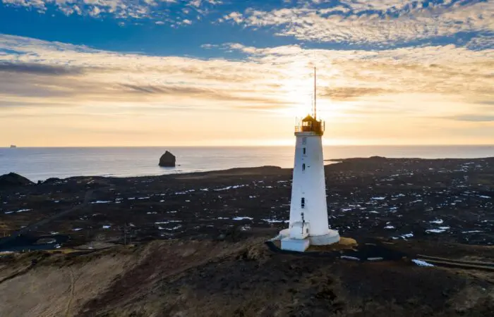 Reykjanesviti, Iceland’s oldest lighthouse, stands proudly on the Reykjanes Peninsula, a striking sight