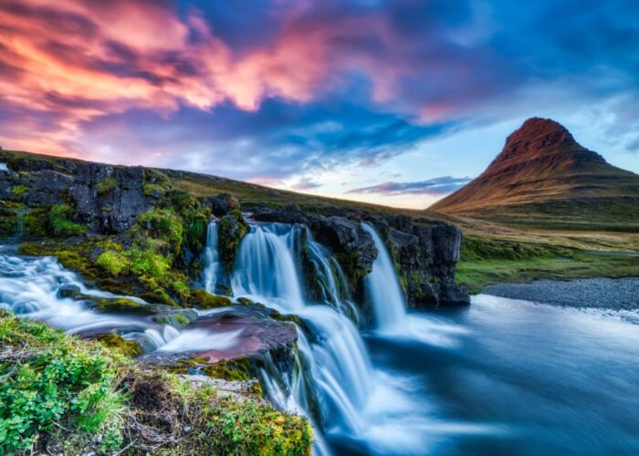 Enchanting waterfall landscape next to Kirkjufell