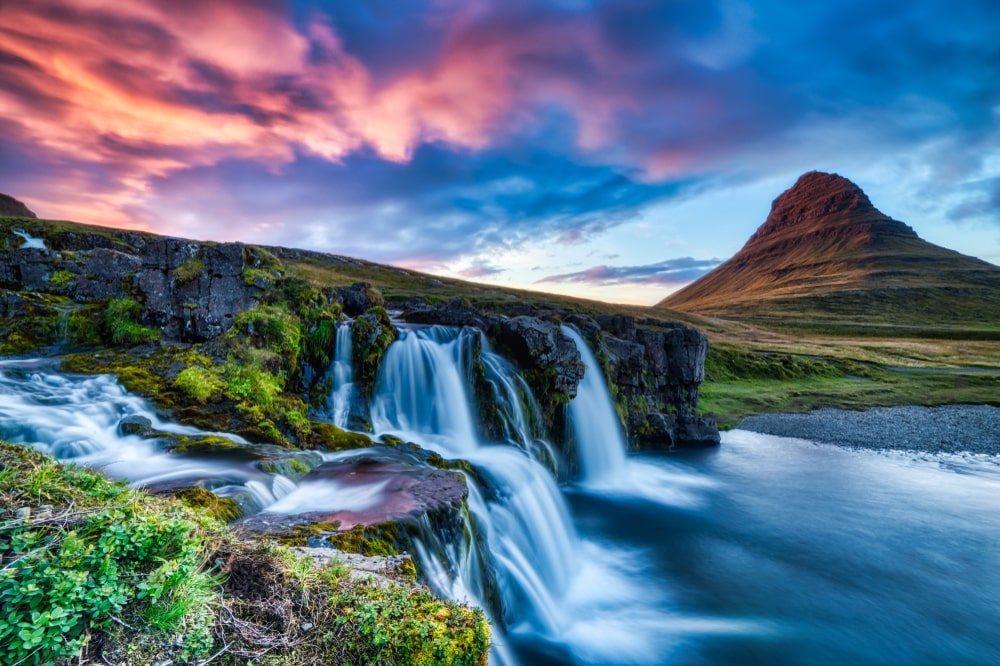 Enchanting waterfall landscape next to Kirkjufell