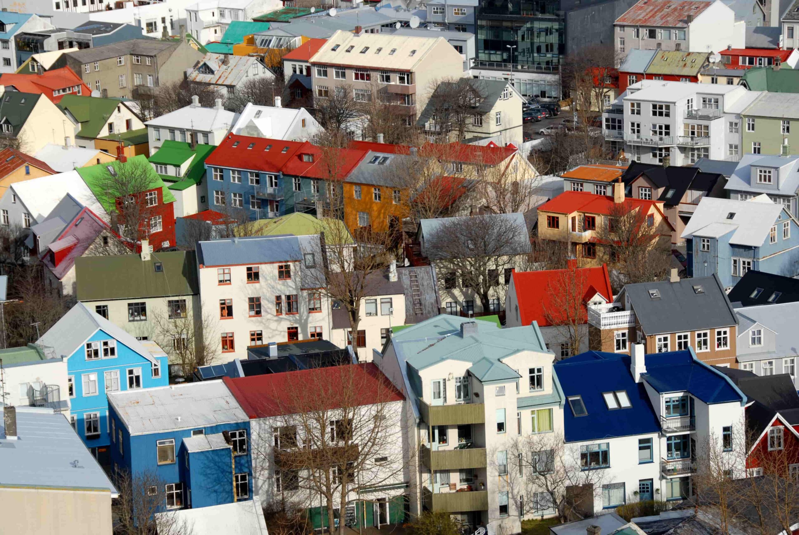 Aerial view of downtown Reykjavik´s rooftops.