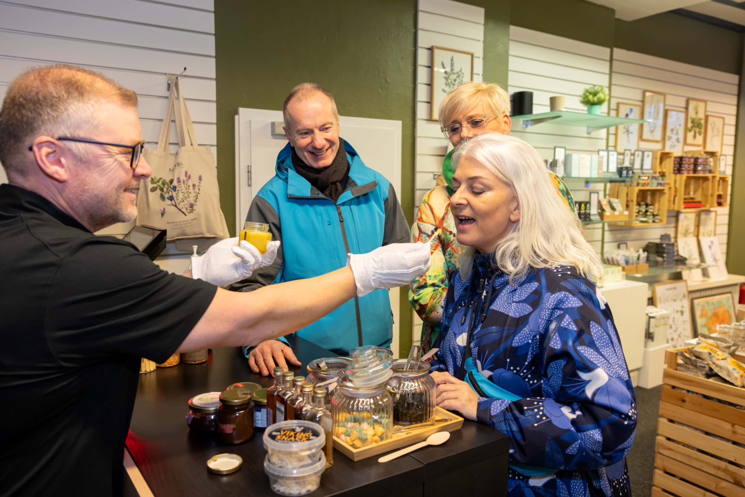 A guest tasting various Icelandic food items.