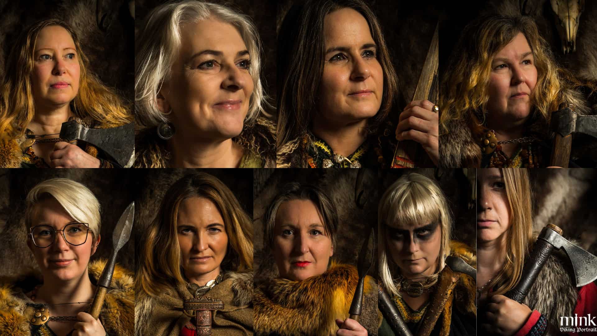 A series of portraits of fierce and fearsome viking women