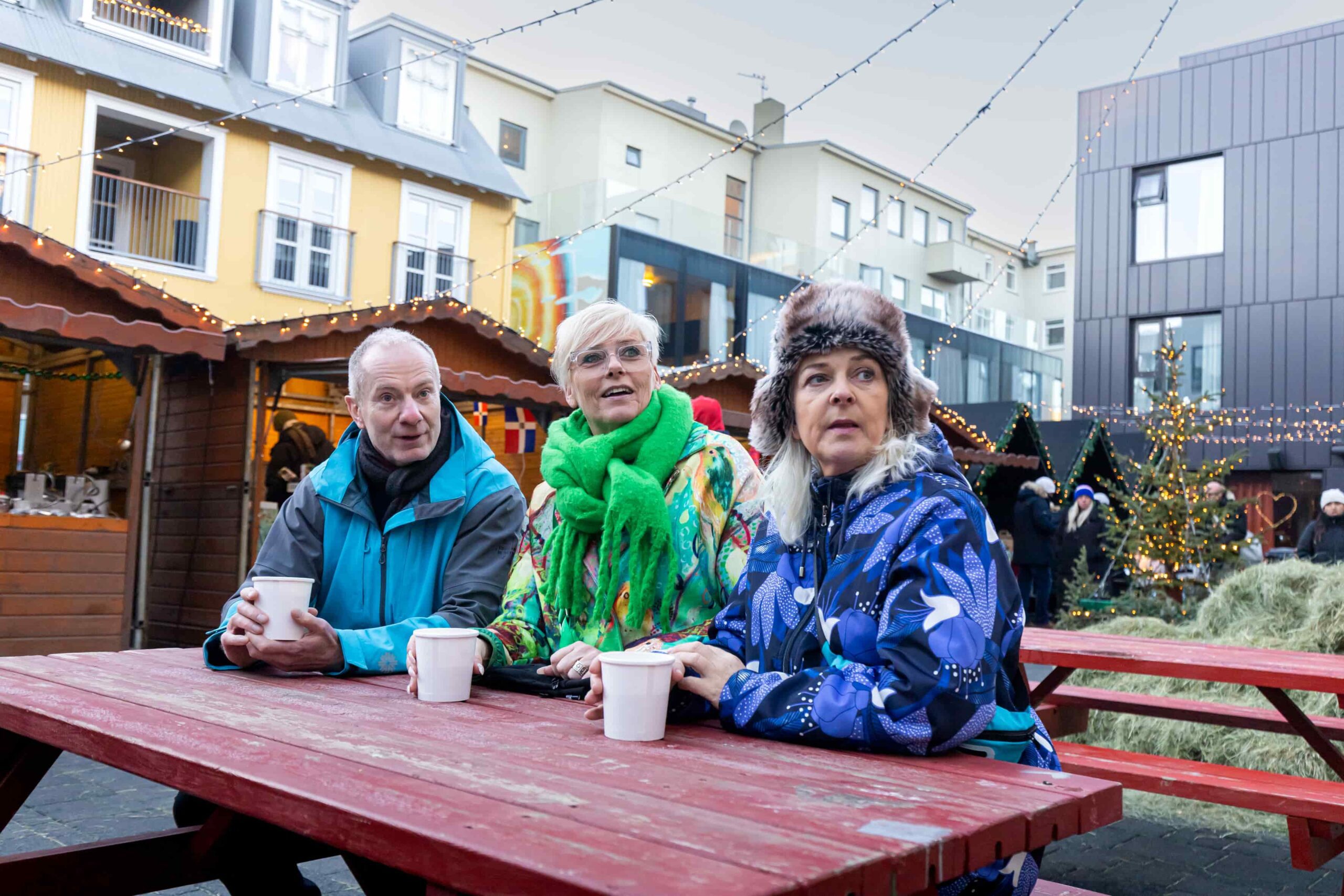 A tour group from Your Friend in Reykjavik enjoying a coffee together