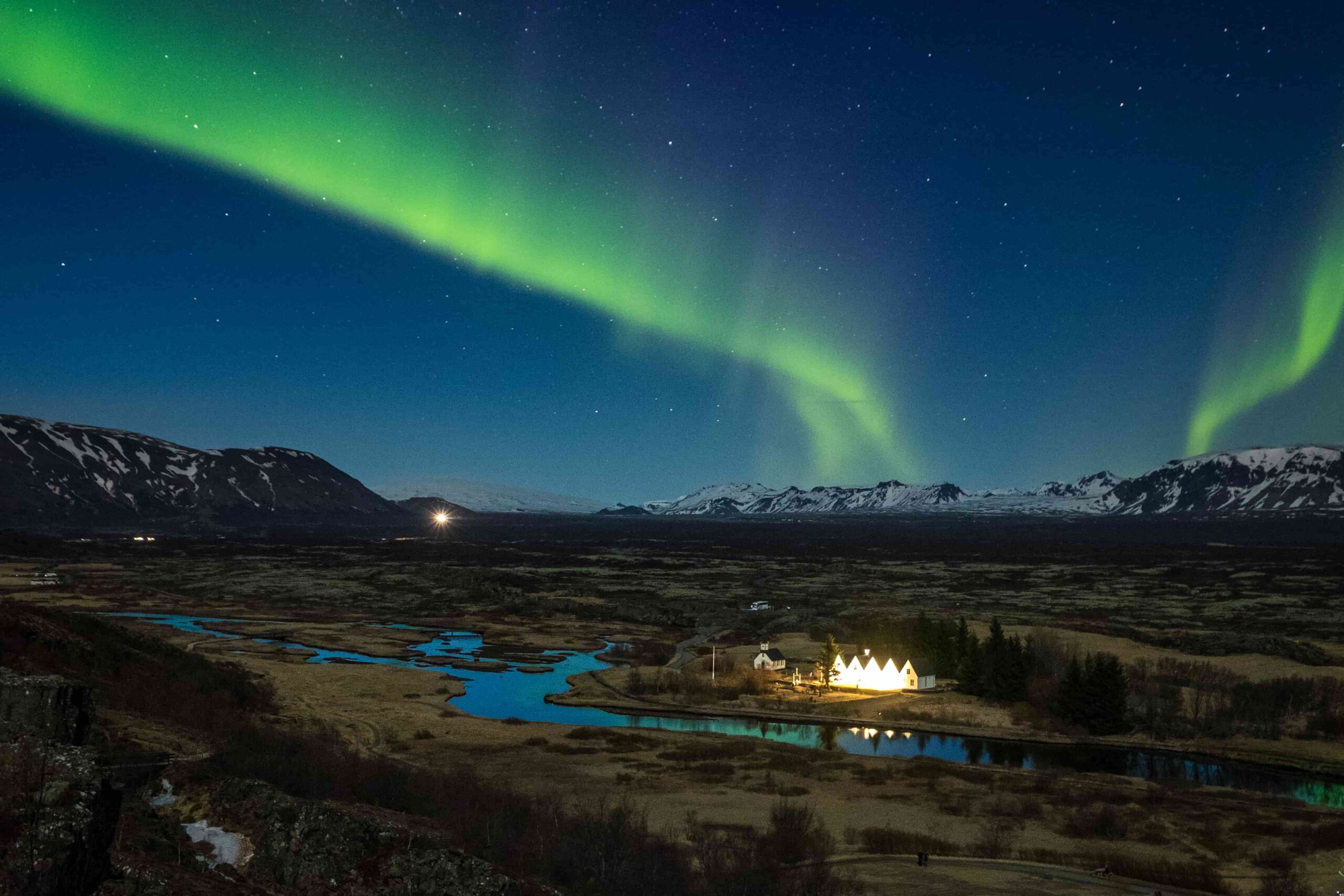 The Northern Lights over the Thingvellir National Park