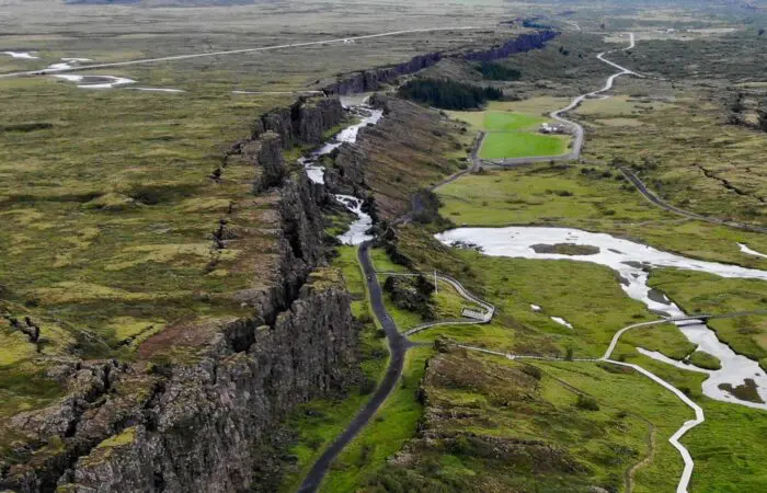 An aerial shot of where the tectonic plates meet