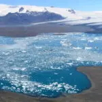 A glacier lagoon with floating Icebergs