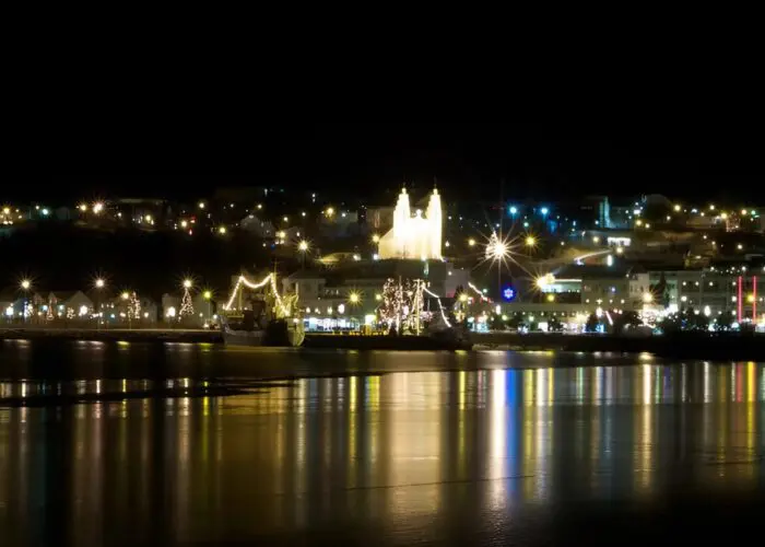 A cosy town at night all lights on