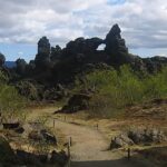 A jagged rock pillar