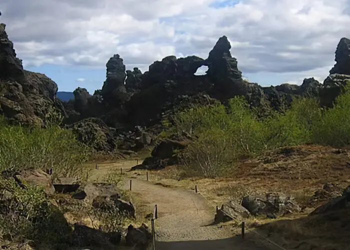 A jagged rock pillar