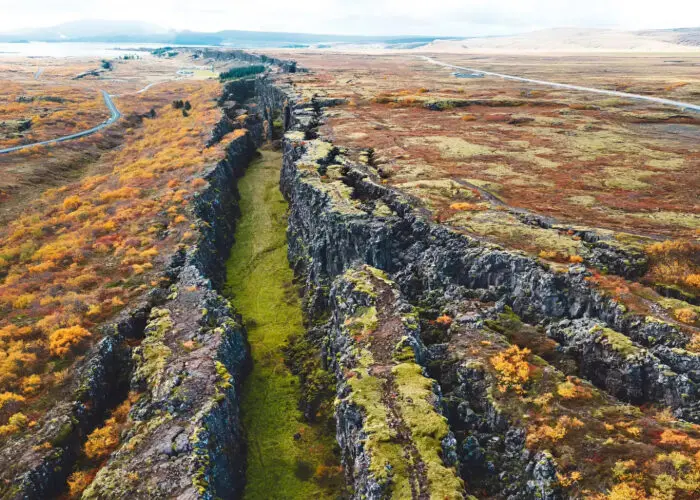 The dramatic rift at Thingvellir National Park showcases the meeting point of two continents, a highlight of the Golden Circle Express tours