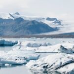 A lagoon with large floats of ice in it